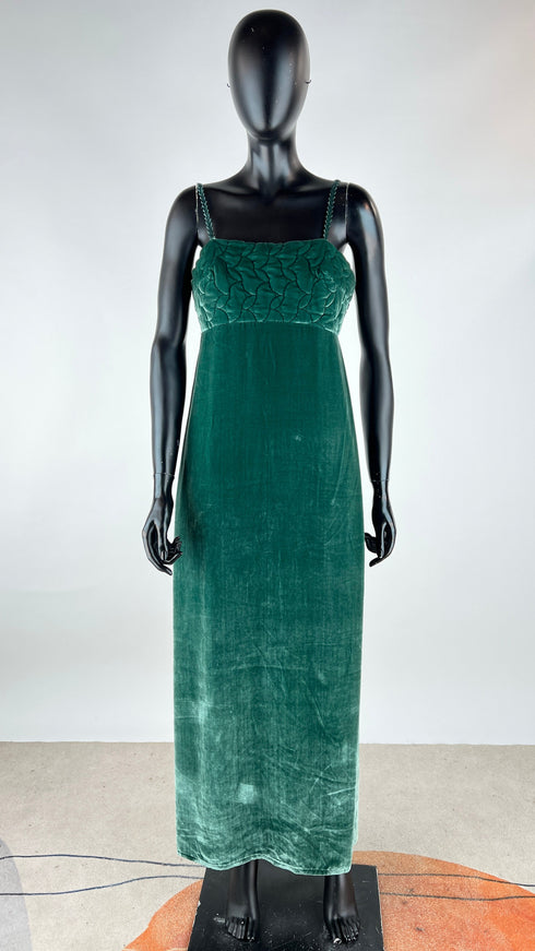 Abito lungo in velluto verde