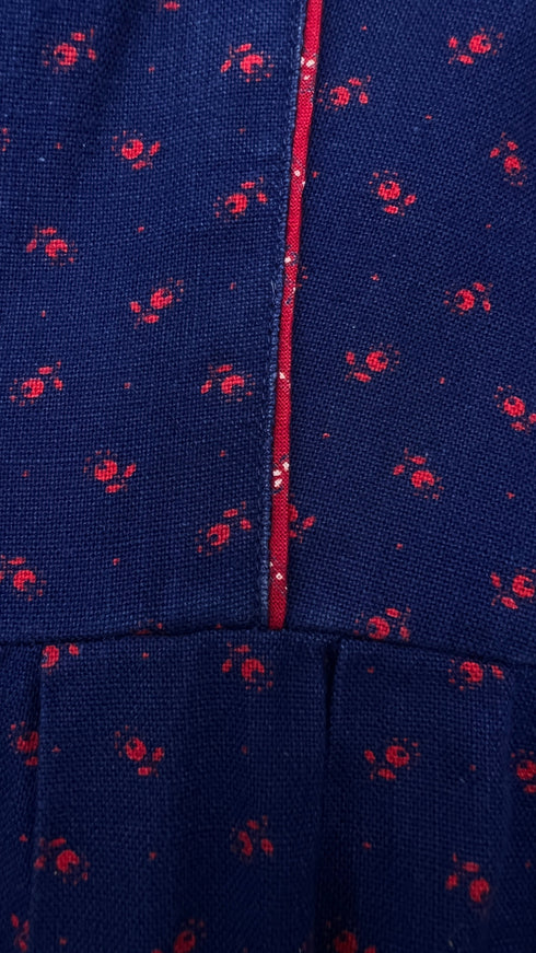 Abito midi blu fiori rossi