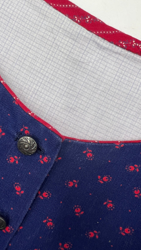 Abito midi blu fiori rossi