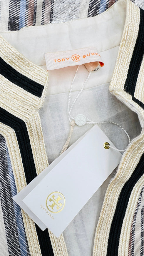 Blusa a righe lurex con cartellino