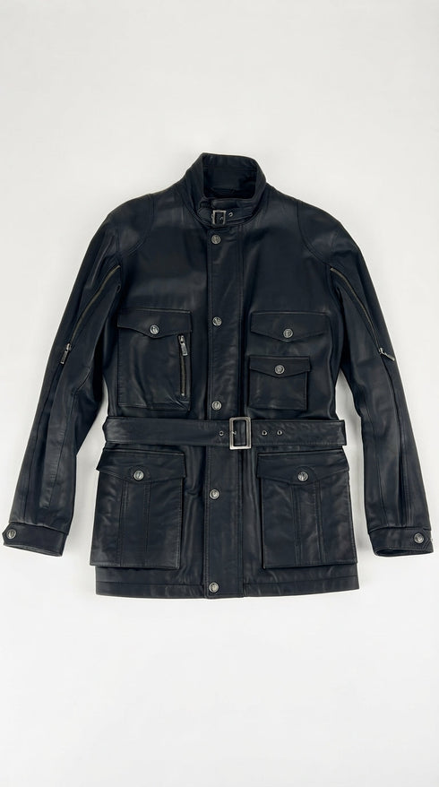 Giacca in pelle con cintura
