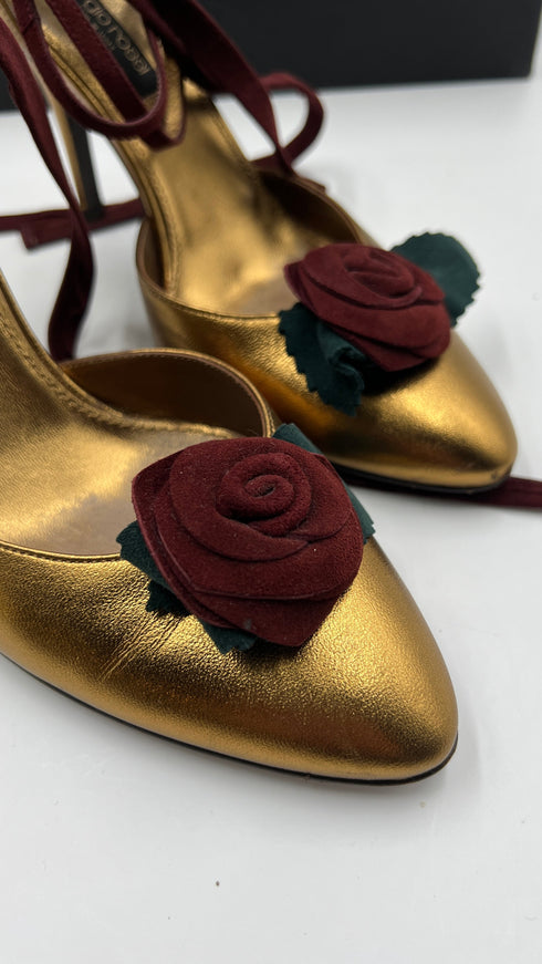 Décolleté dorate con rosa N.37