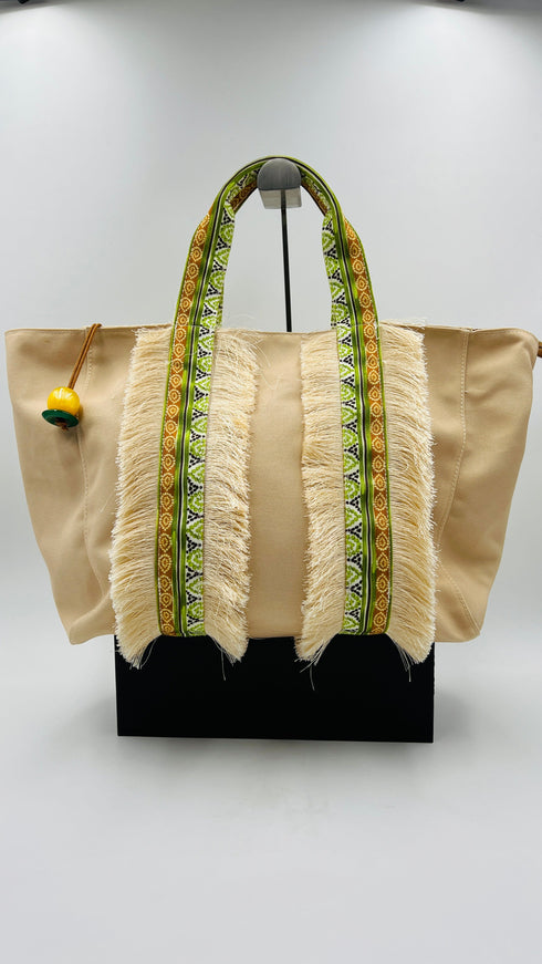 Tote bag frange e jacquard