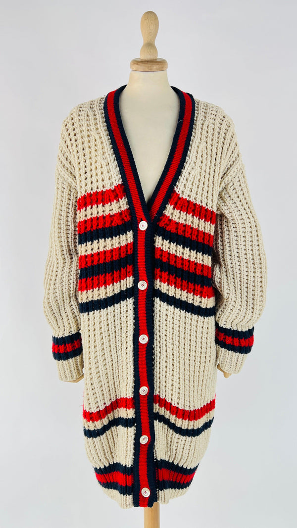 Cardigan lungo dettagli righe