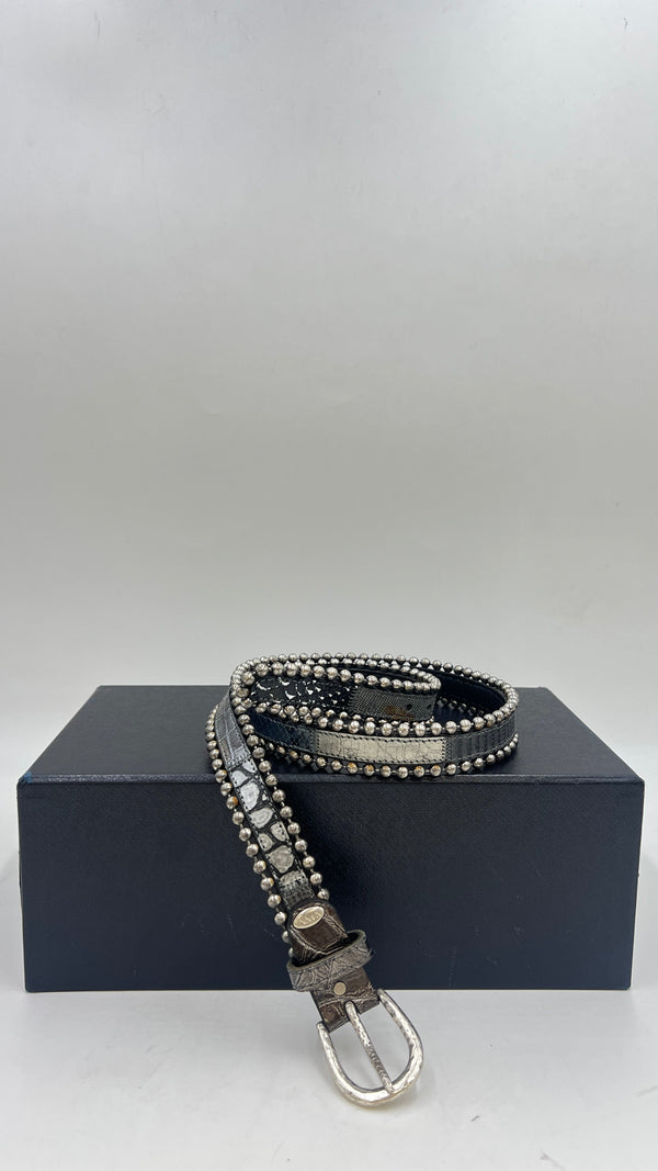 Cintura in pelle animalier argentata