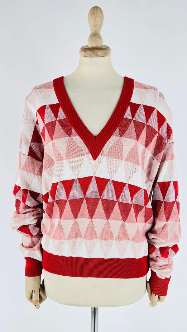 Maglia a V color block con cartellino