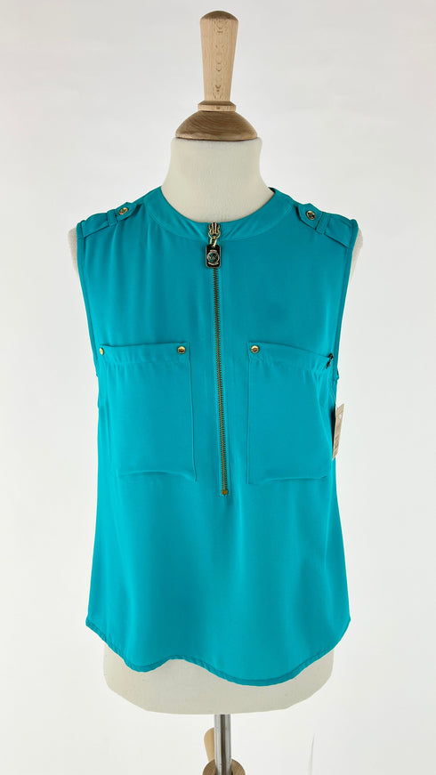 Blusa smanicata con dettagli dorati