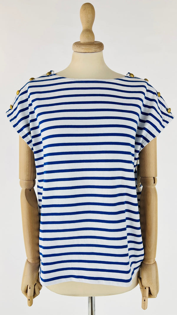 T-shirt a righe smanicata
