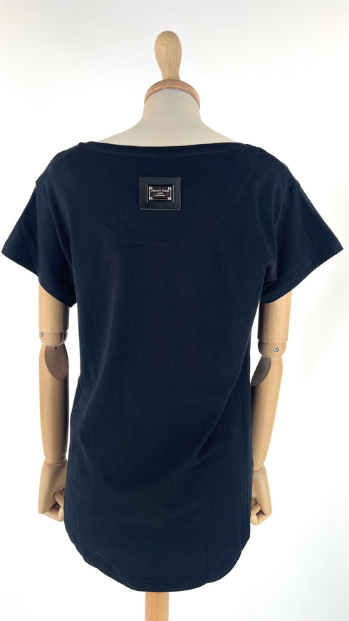 T-shirt con teschio in strass