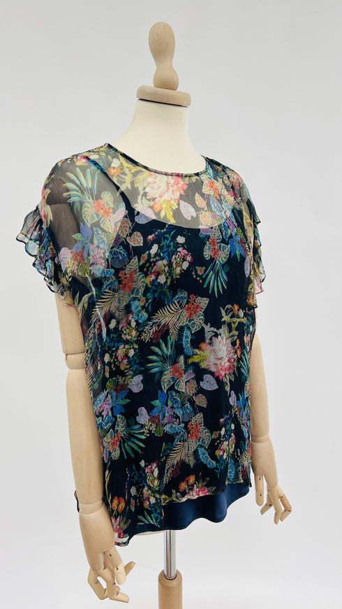 Top blu a fiori