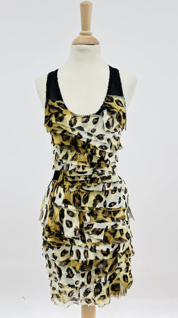 Abito corto animalier e mesh