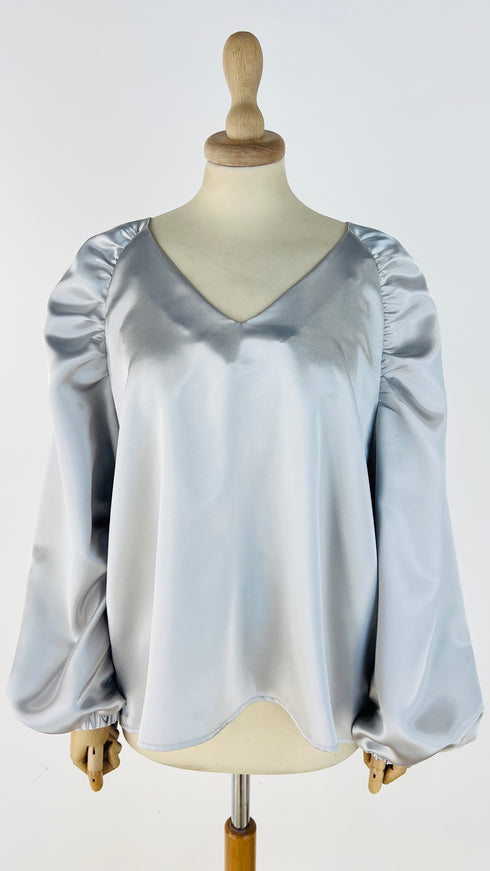 Blusa a V satin con arriccio