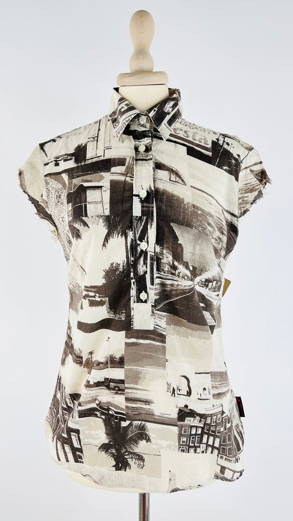 Camicia smanicata stampa metropoli