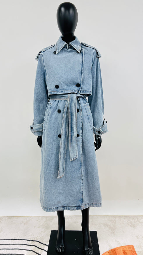 Trench denim con cartellino