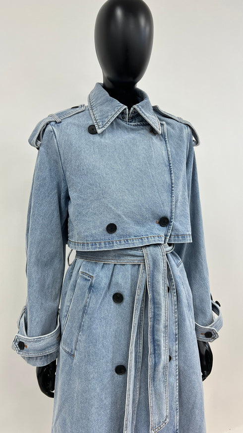 Trench denim con cartellino