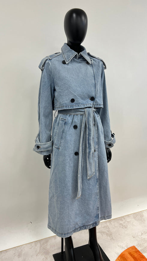 Trench denim con cartellino