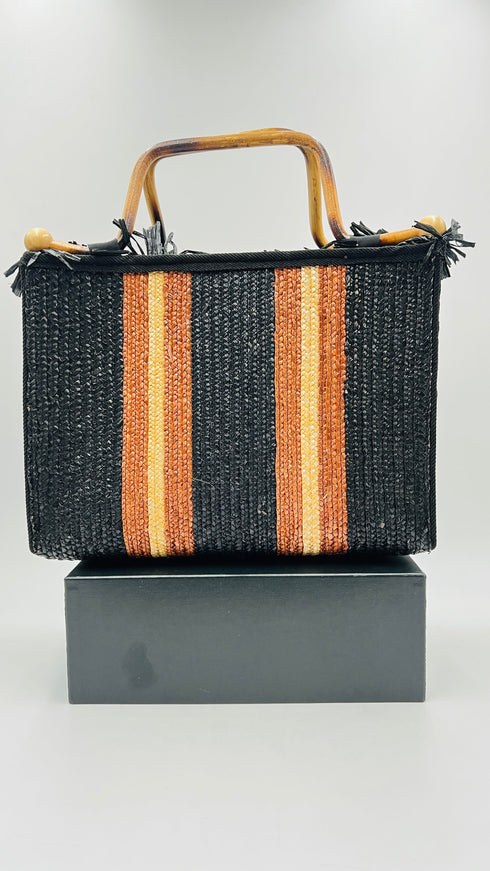 Borsa in raffia a righe