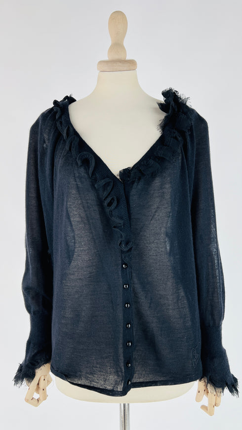 Cardigan con volant cashmere e seta