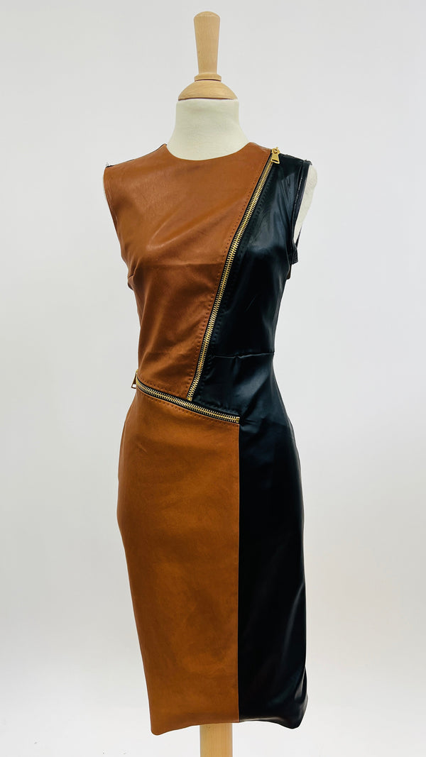 Abito midi patchwork pelle