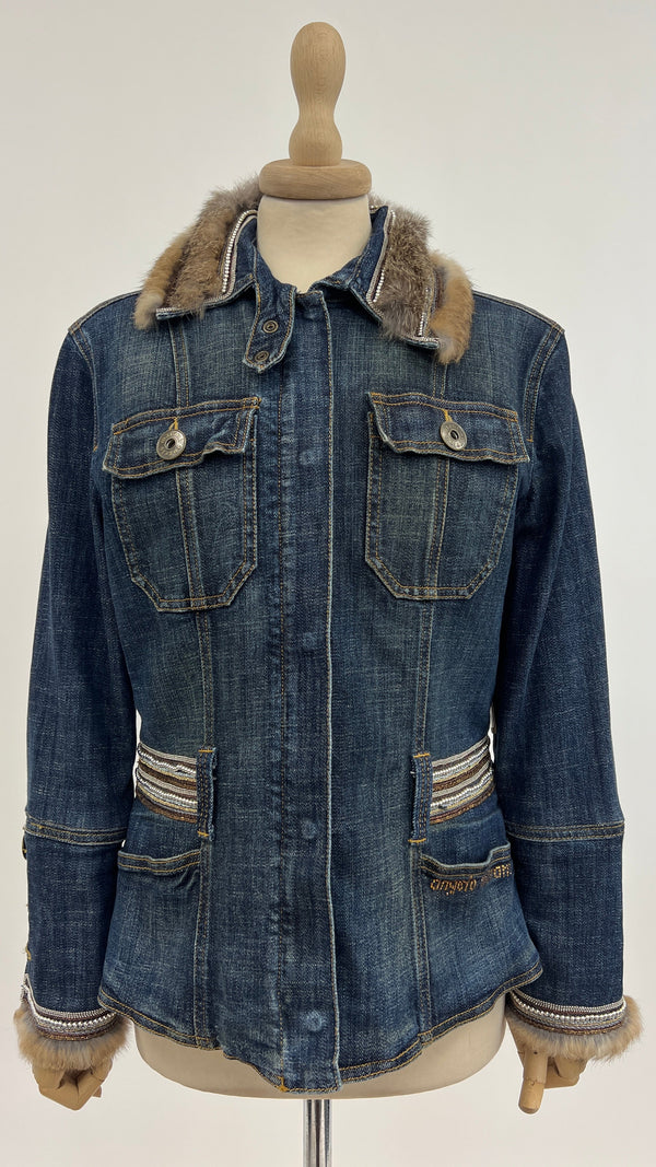 Giacca denim collo pelliccia