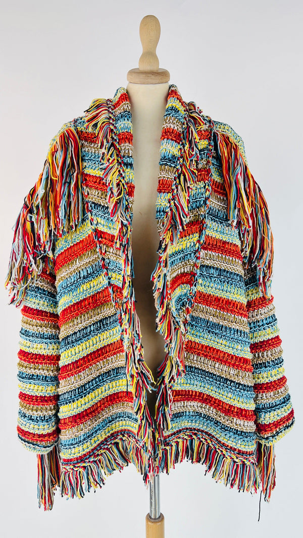 Cardigan multicolore con frange