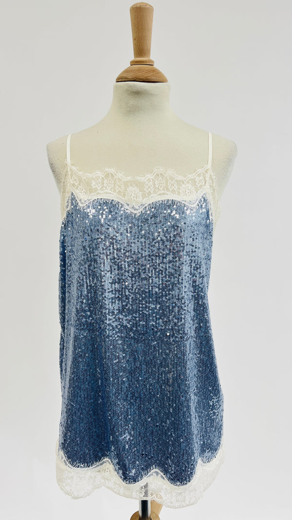 Top paillettes e pizzo