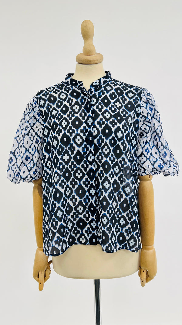 Camicia fantasia bianco blu