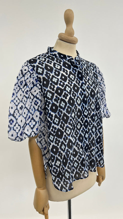 Camicia fantasia bianco blu