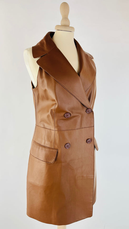 Gilet lungo in pelle