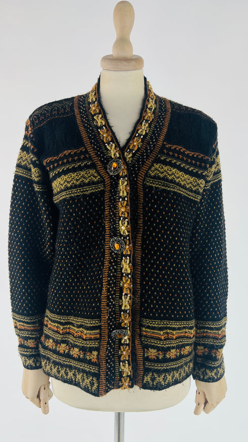 Cardigan jacquard con appliqués