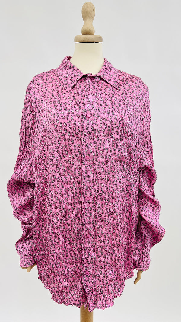 Camicia in seta rosa stampata
