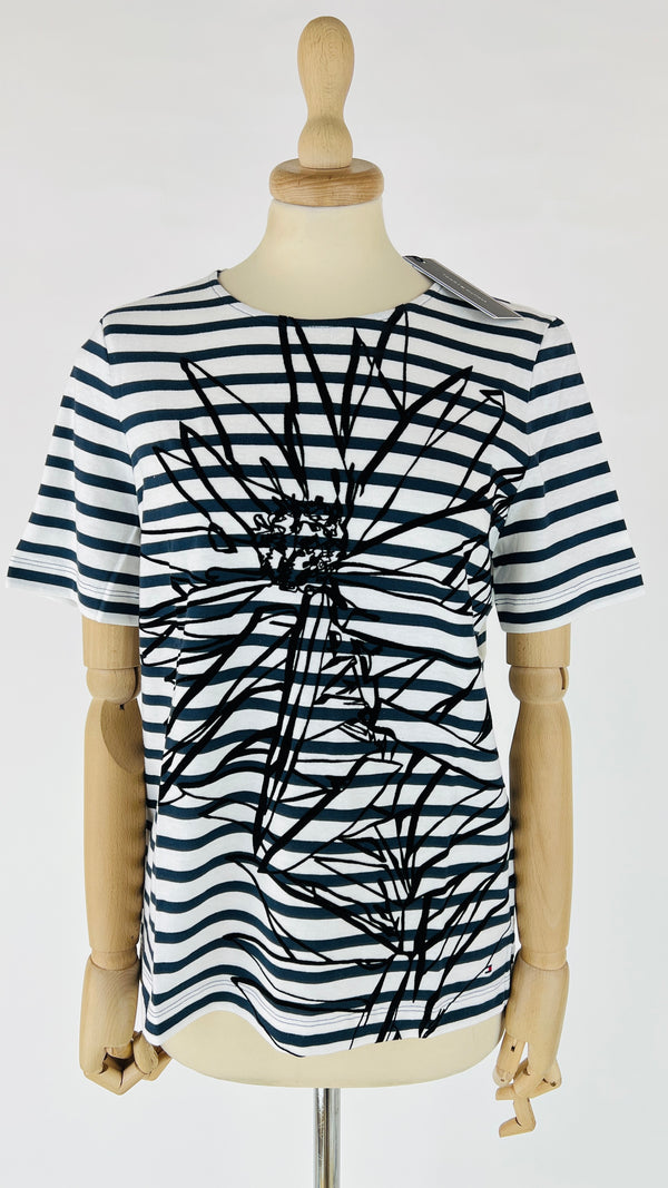 T-shirt a righe fiore flock con cartellino