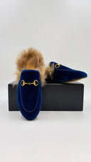 Slipper in velluto blu GUCCI