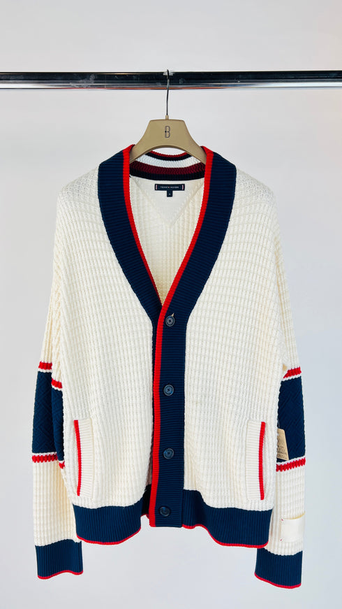 Cardigan righe rosso blu