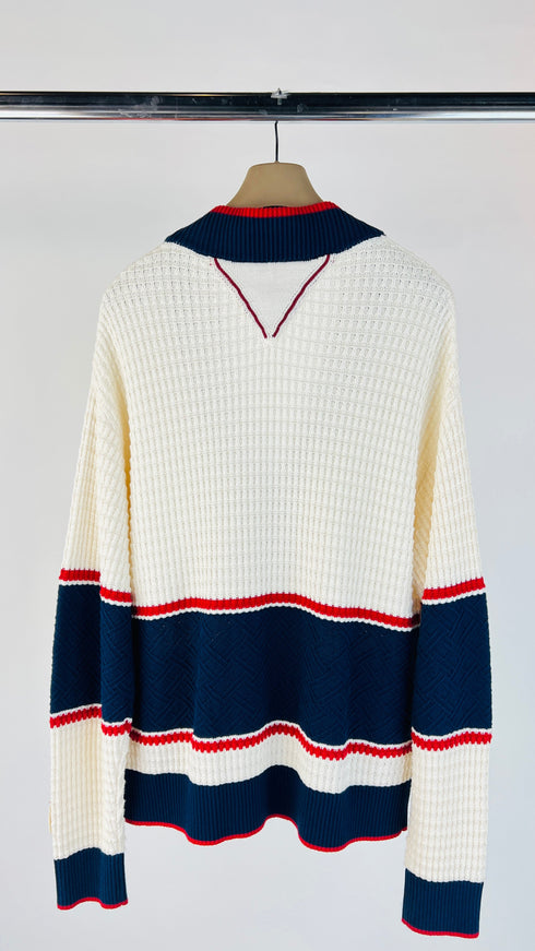 Cardigan righe rosso blu