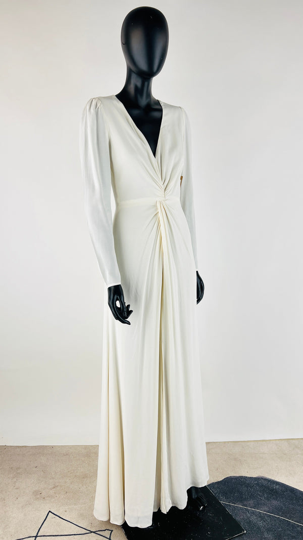 Abito lungo bianco con drappeggio