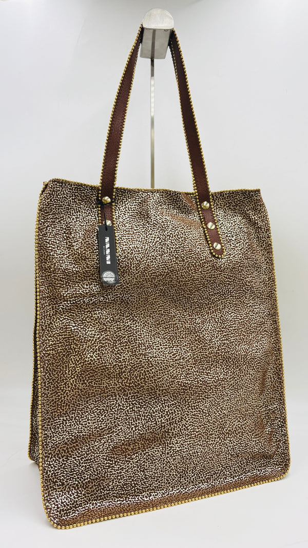 Tote-bag marrone-oro con cartellino