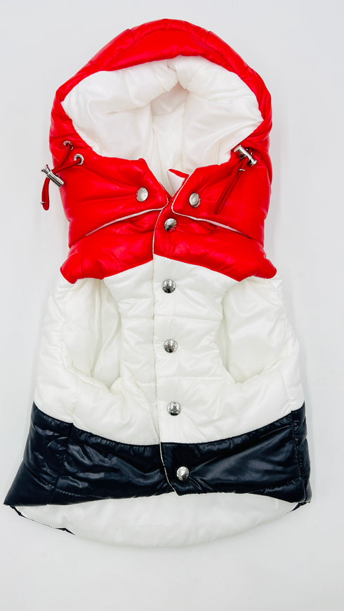 Gilet con cappuccio per cani tricolore