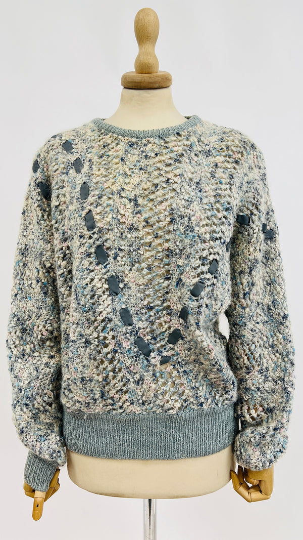 Maglione con intreccio in pelle