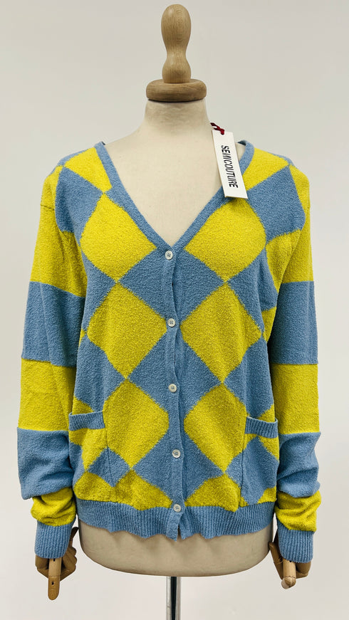 Cardigan a rombi con cartellino