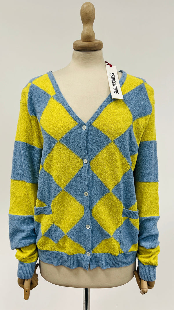 Cardigan a rombi con cartellino