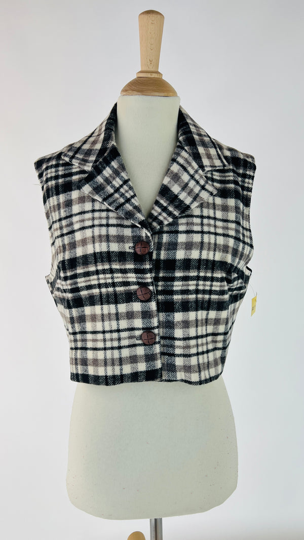 Gilet cropped tartan con cartellino