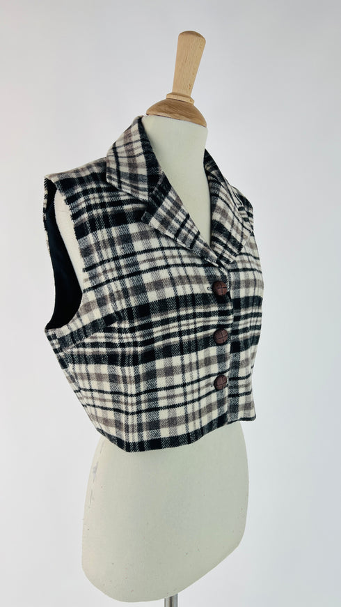 Gilet cropped tartan con cartellino