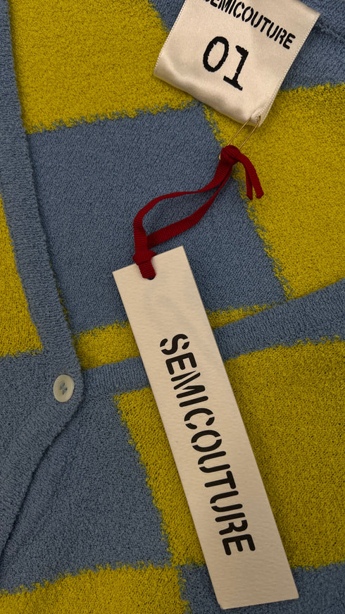 Cardigan a rombi con cartellino