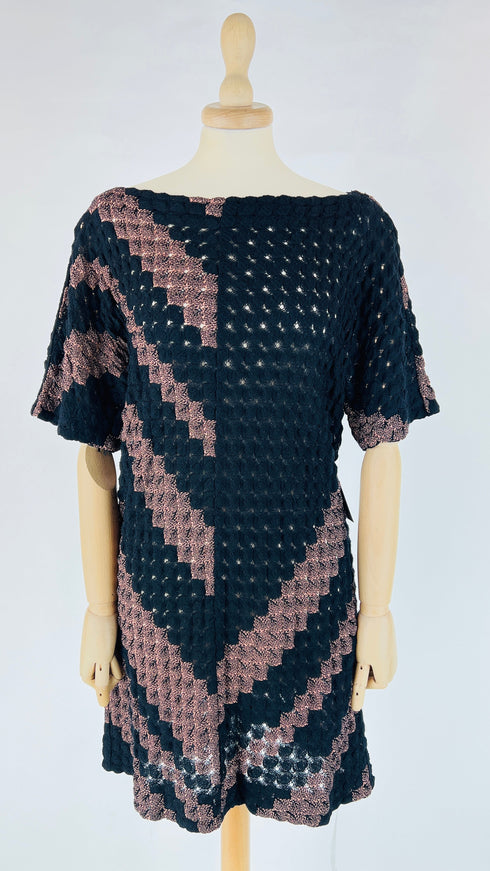 Abito corto vintage maglia rilievo righe