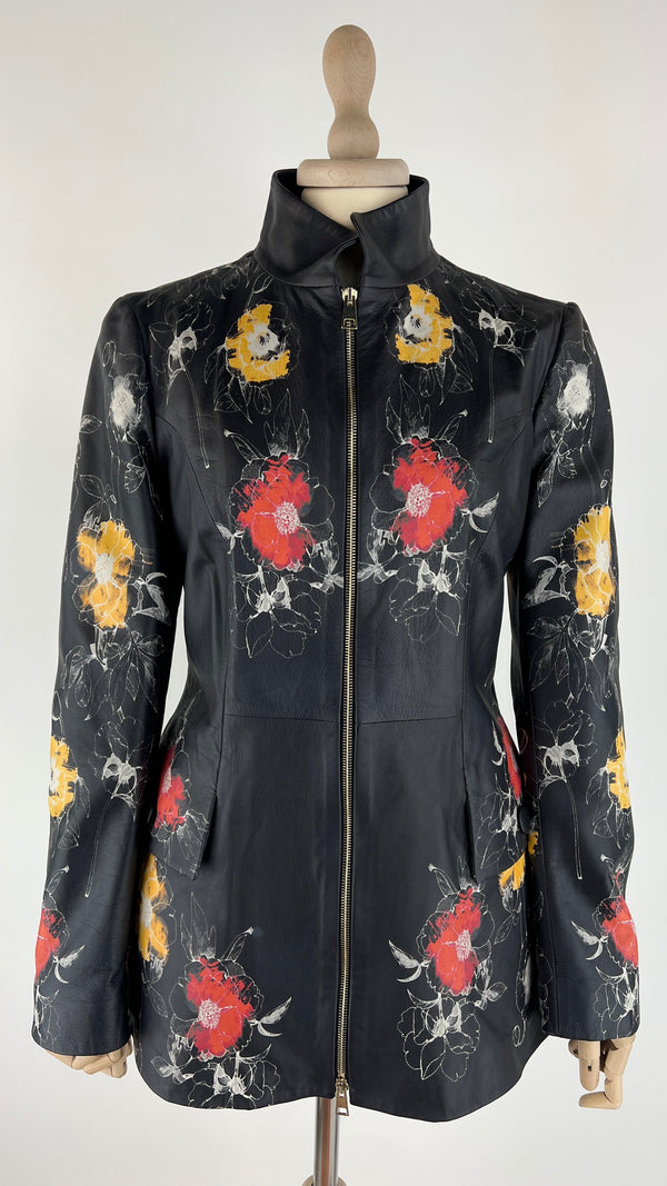 Giacca in pelle nera stampata