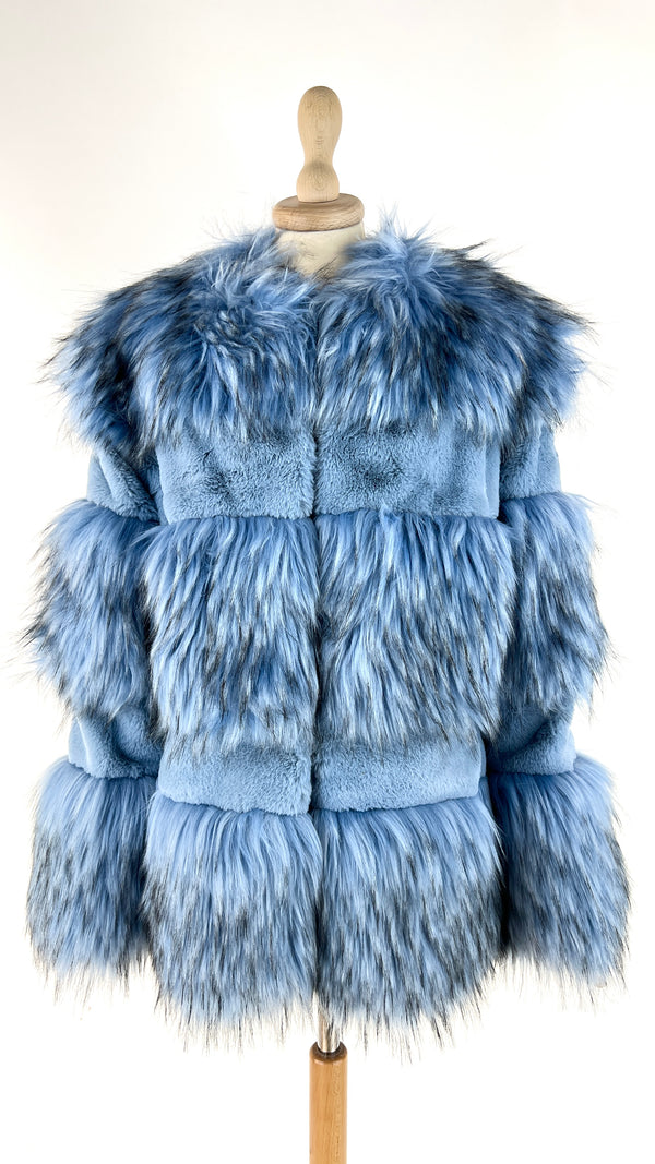 Giacca faux fur azzurro nero