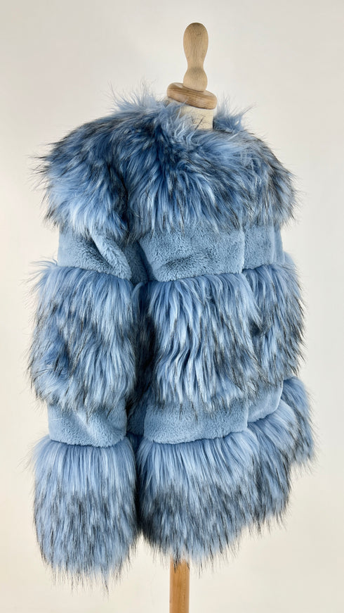 Giacca faux fur azzurro nero