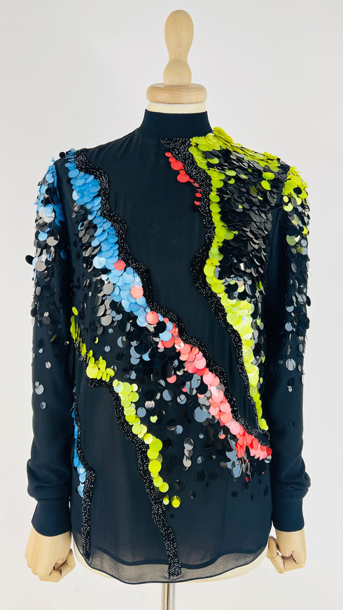 Blusa in seta con paillettes multicolor