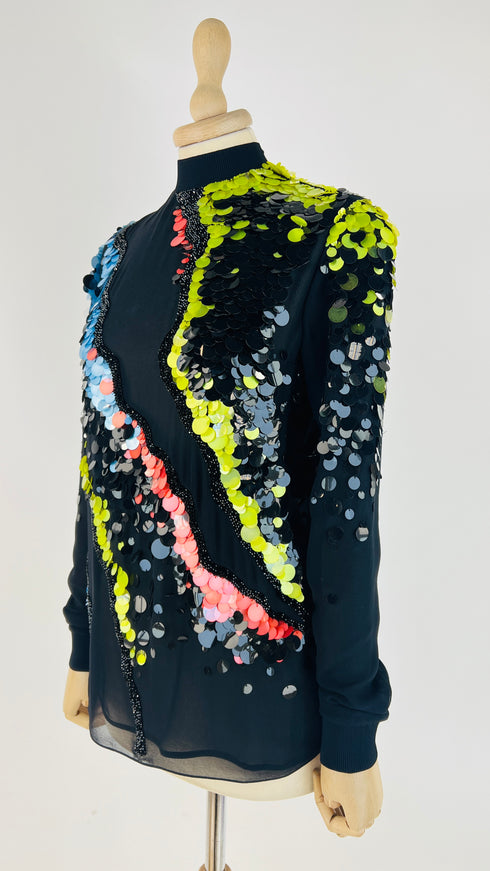 Blusa in seta con paillettes multicolor